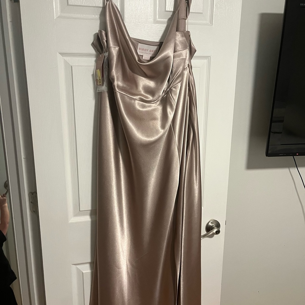 Birdy Gray Plus Taupe Satin Gown